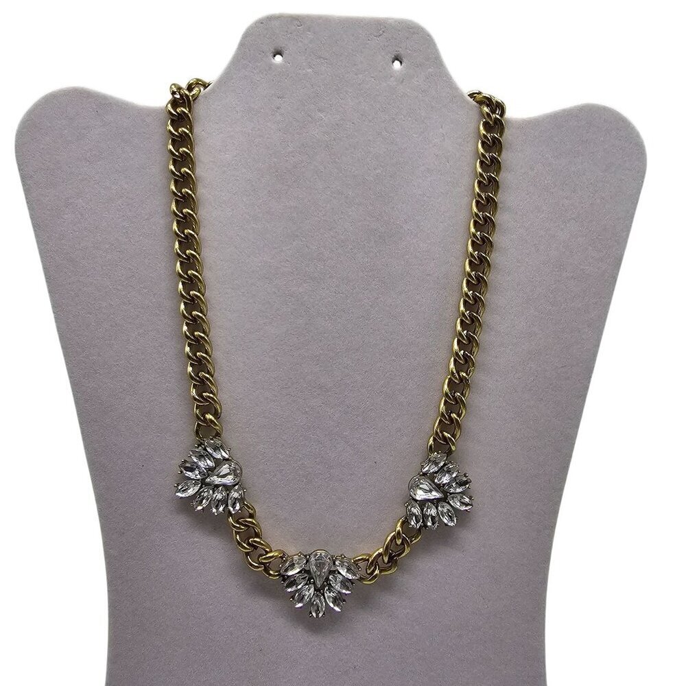 Juicy Couture Floral Rhinestone Station Brass Cuban Link Necklace 18" Gold Tone